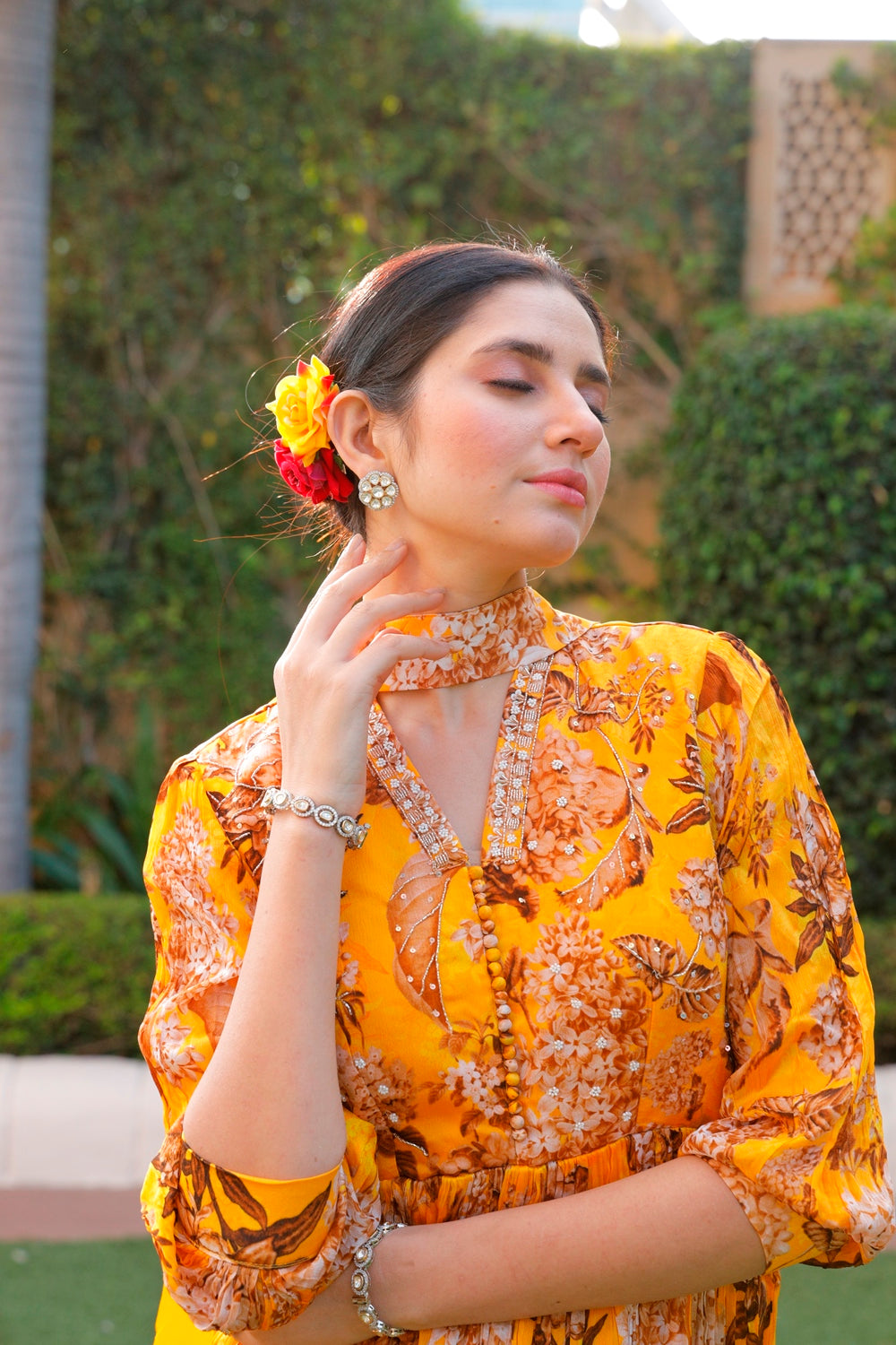 Yellow Floral Printed Long Dress