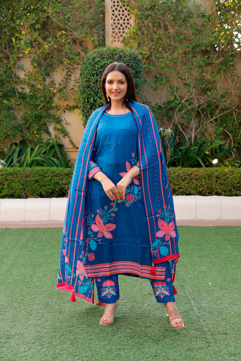 Blue Kurti, Pant & Dupatta Set