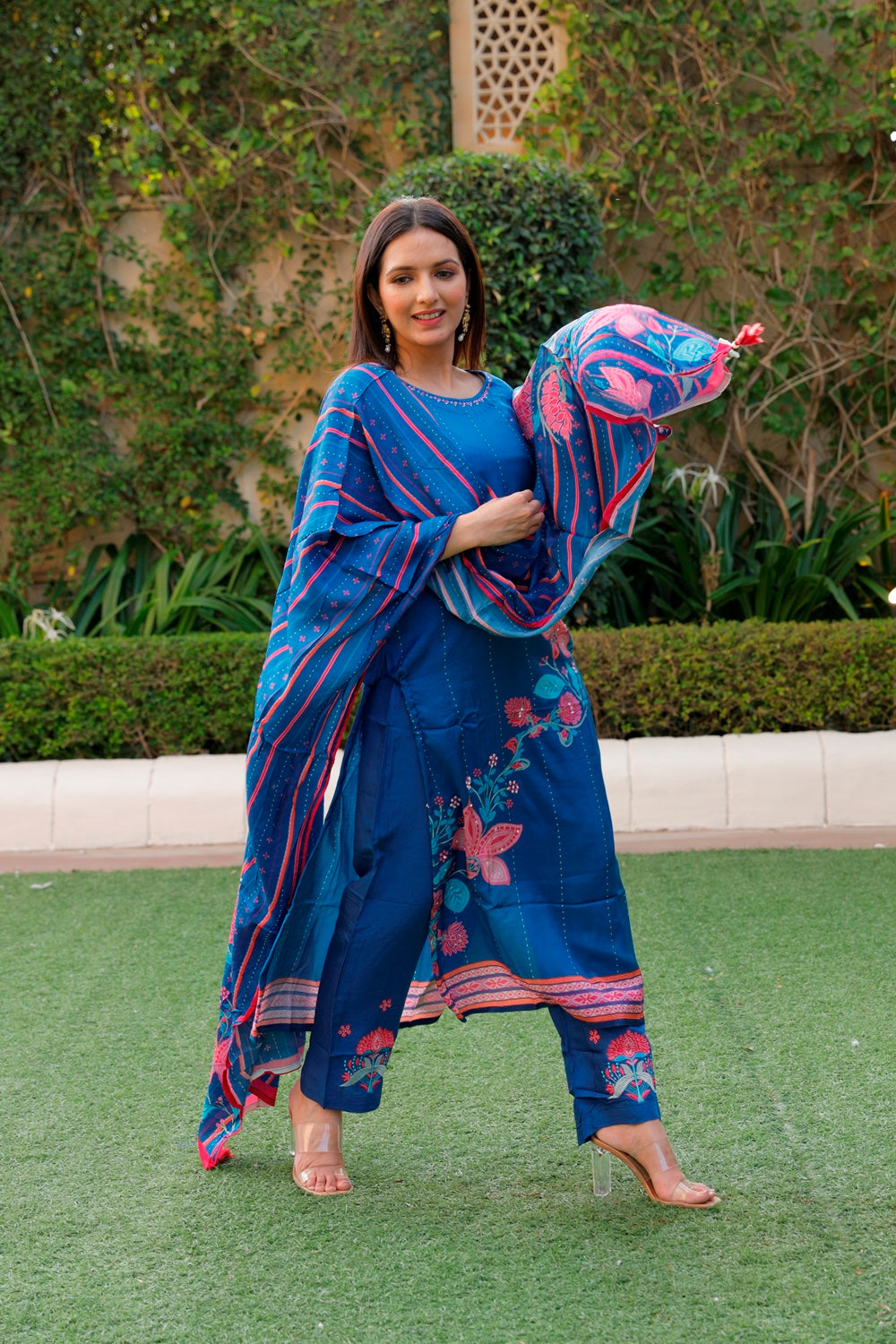 Blue Kurti, Pant & Dupatta Set