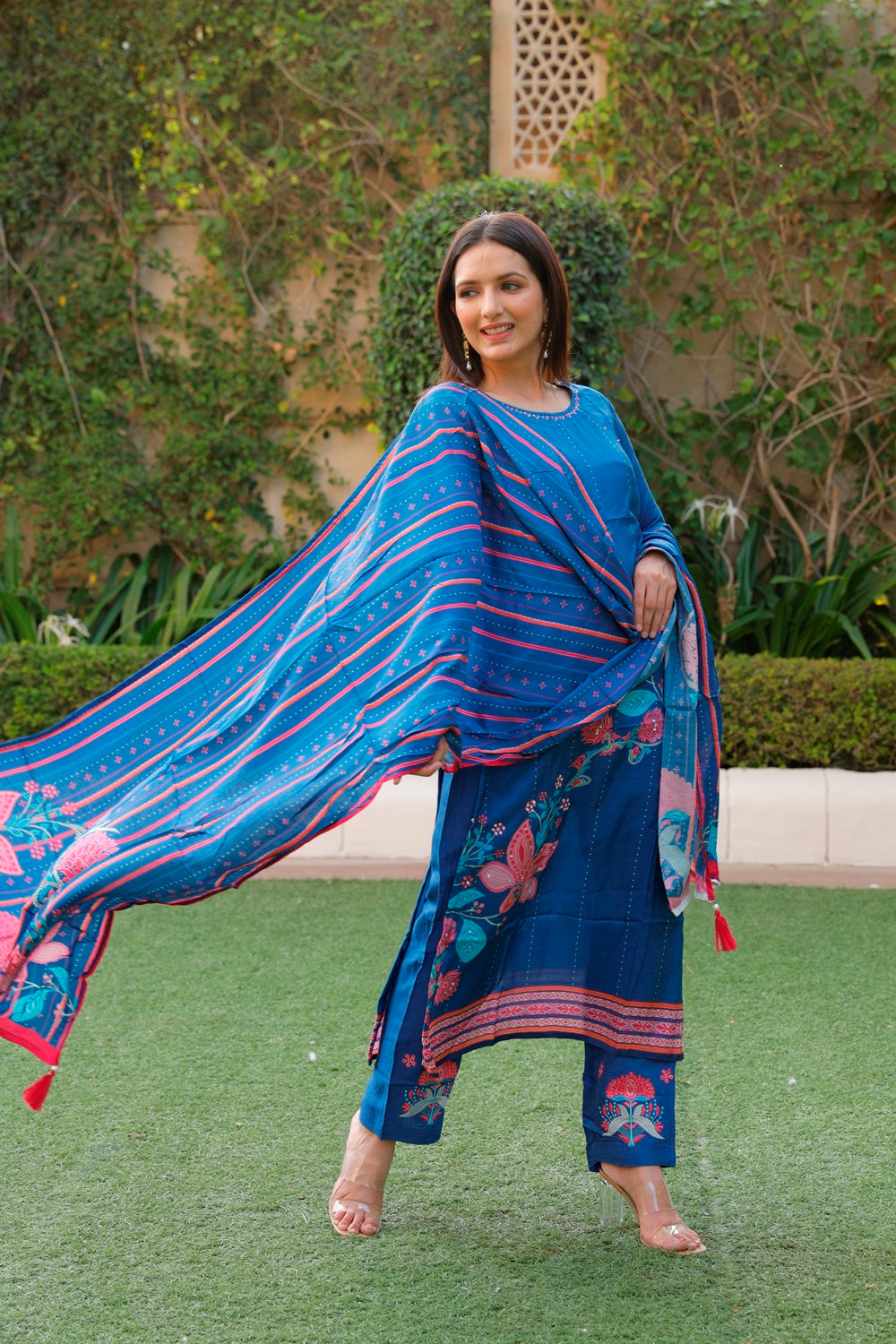 Blue Kurti, Pant & Dupatta Set