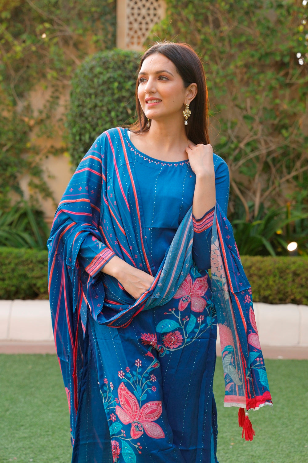 Blue Kurti, Pant & Dupatta Set