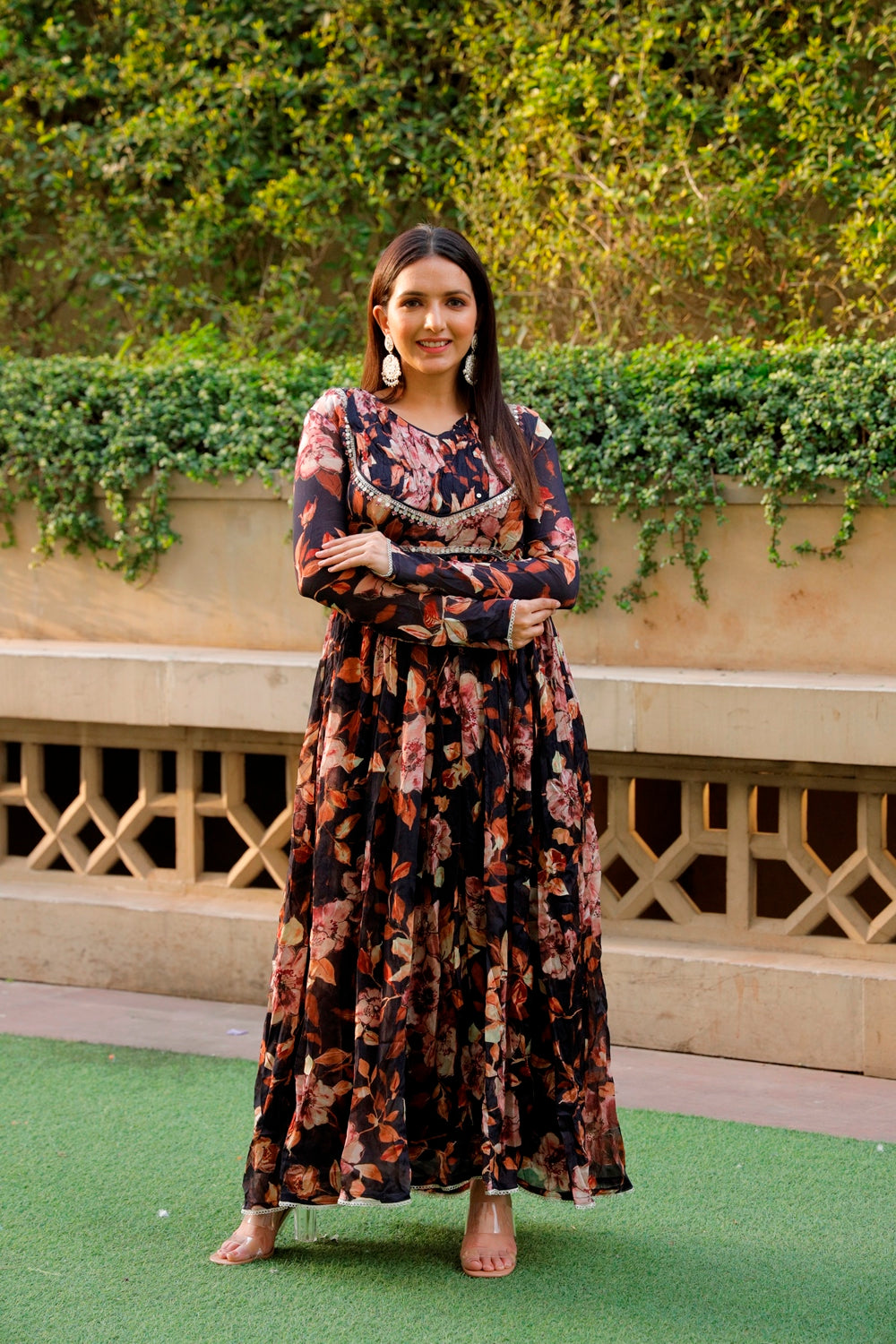 Black Floral Printed Long Dress