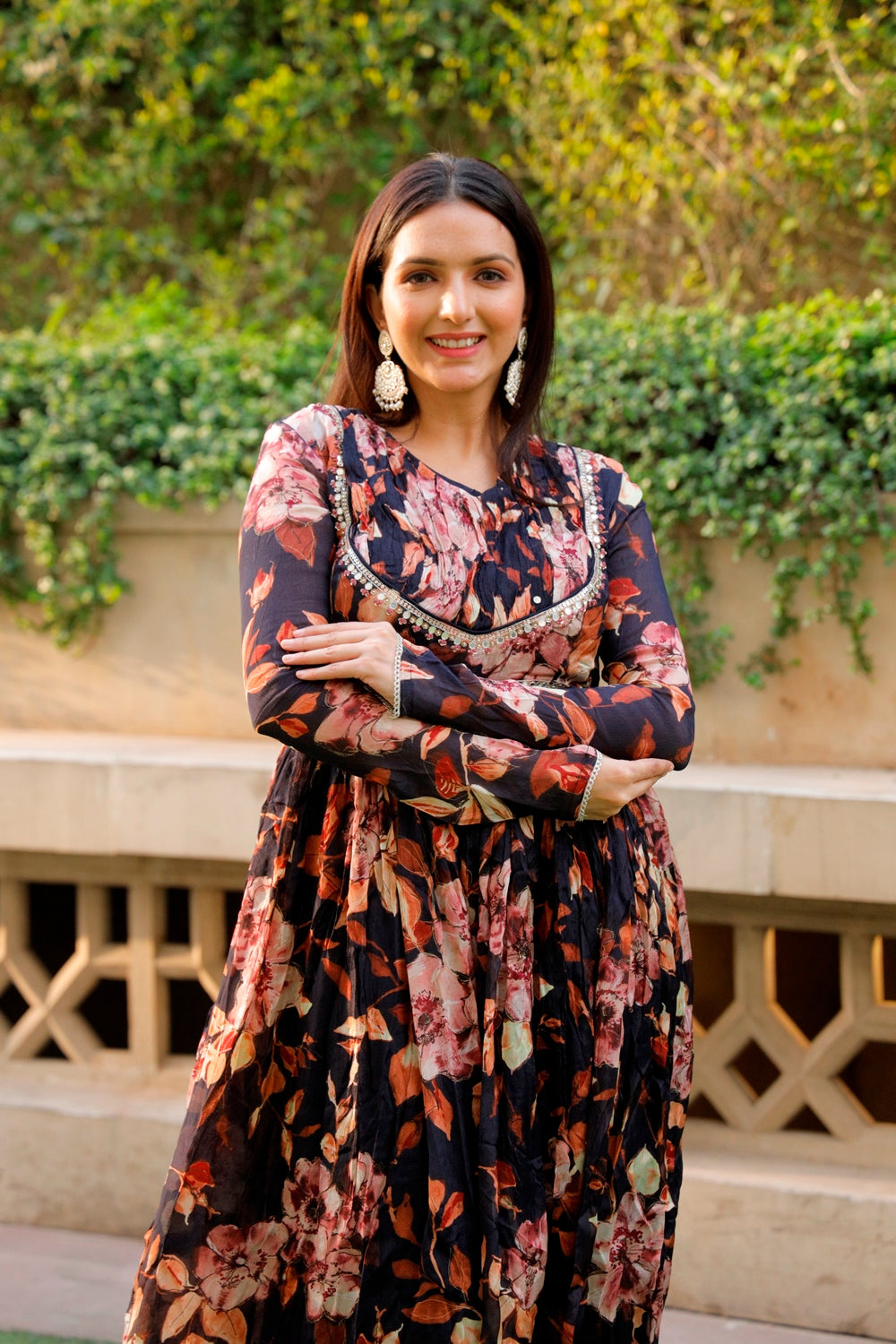 Black Floral Printed Long Dress