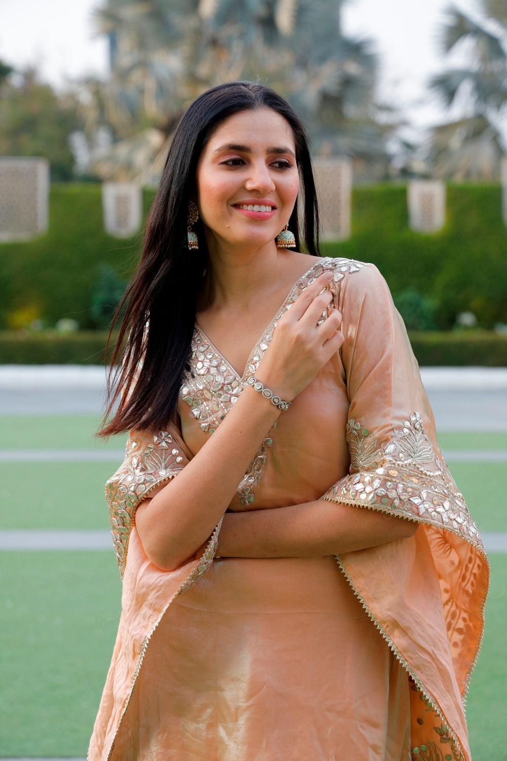 Beige Gota Patti Kaftan & Pant Set