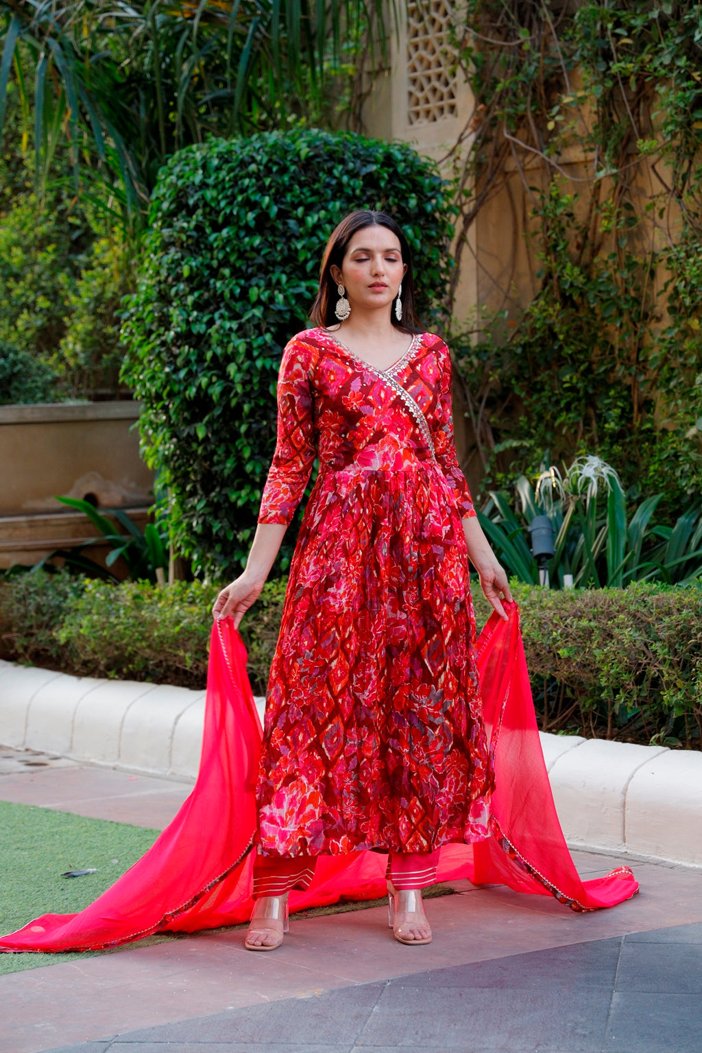 Maroon Floral Printed Long Dress