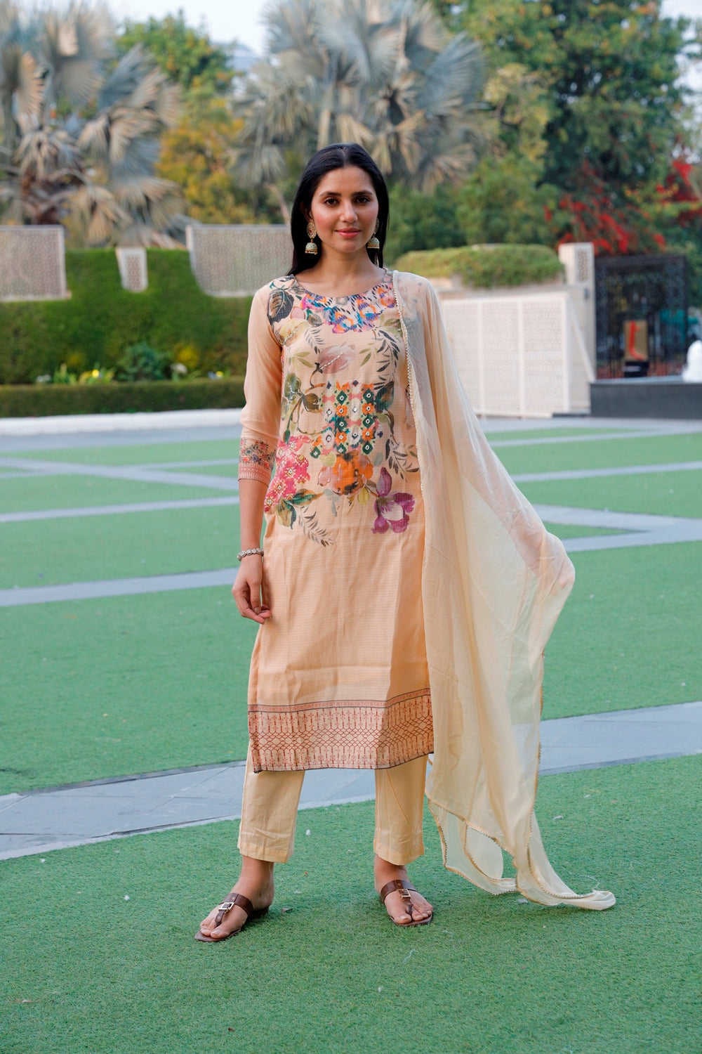 Yellow Kurti, Pant and Dupatta Set