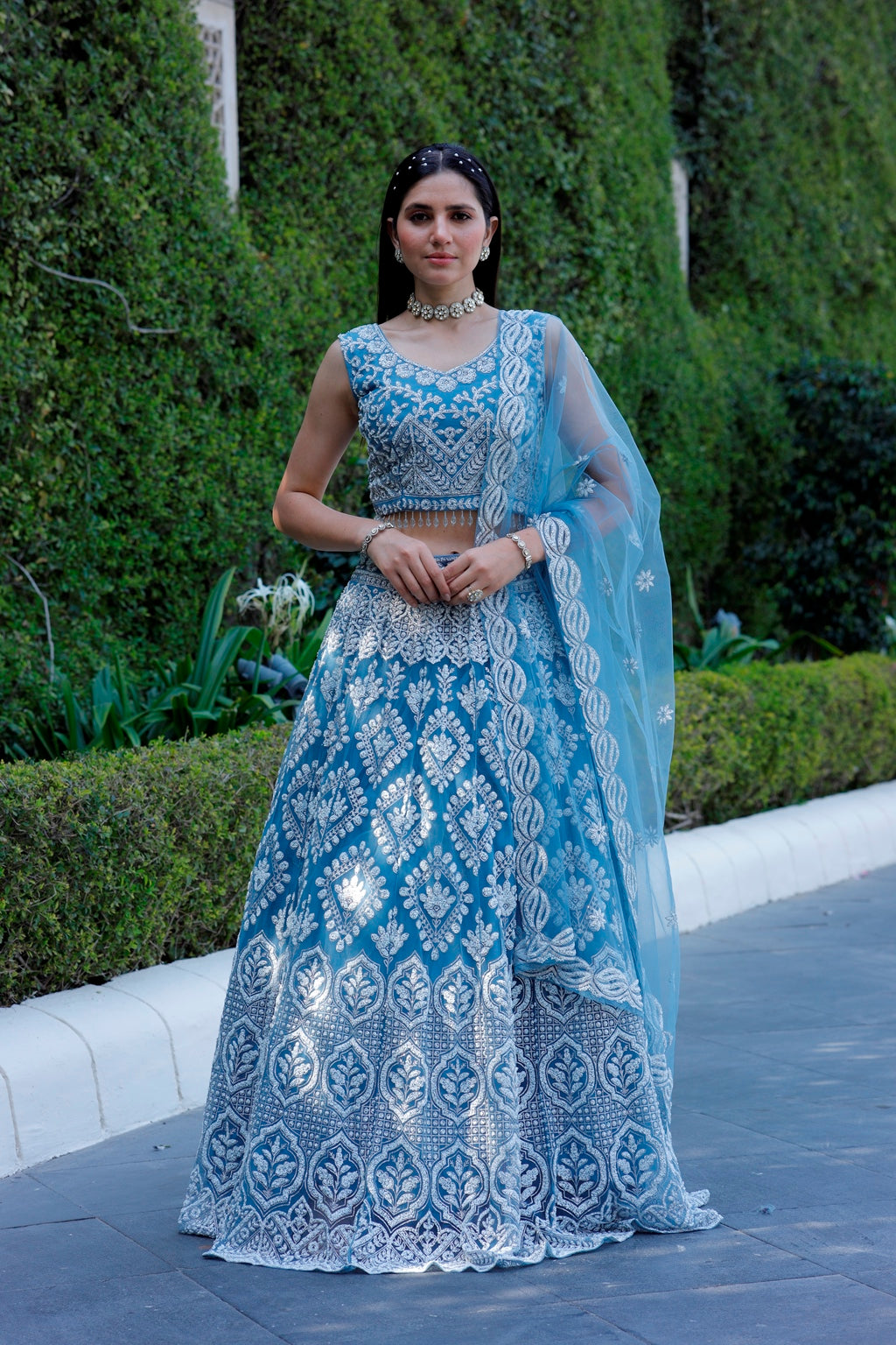 Blue Crop Top Lehanga Set