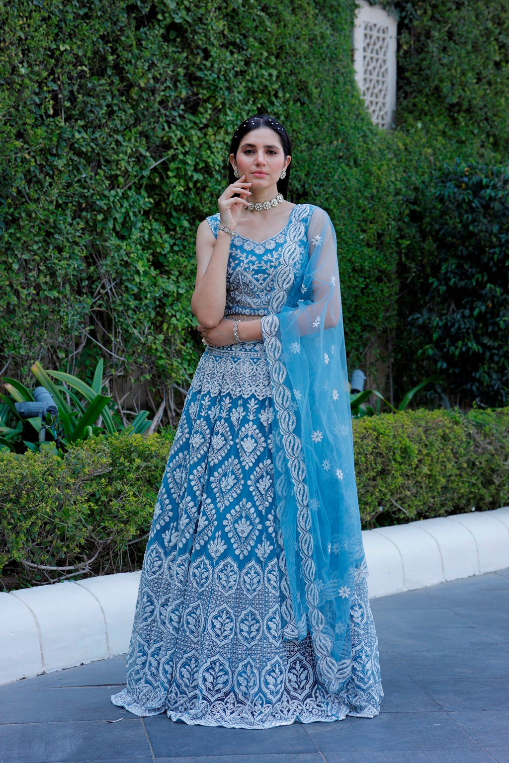 Blue Crop Top Lehanga Set