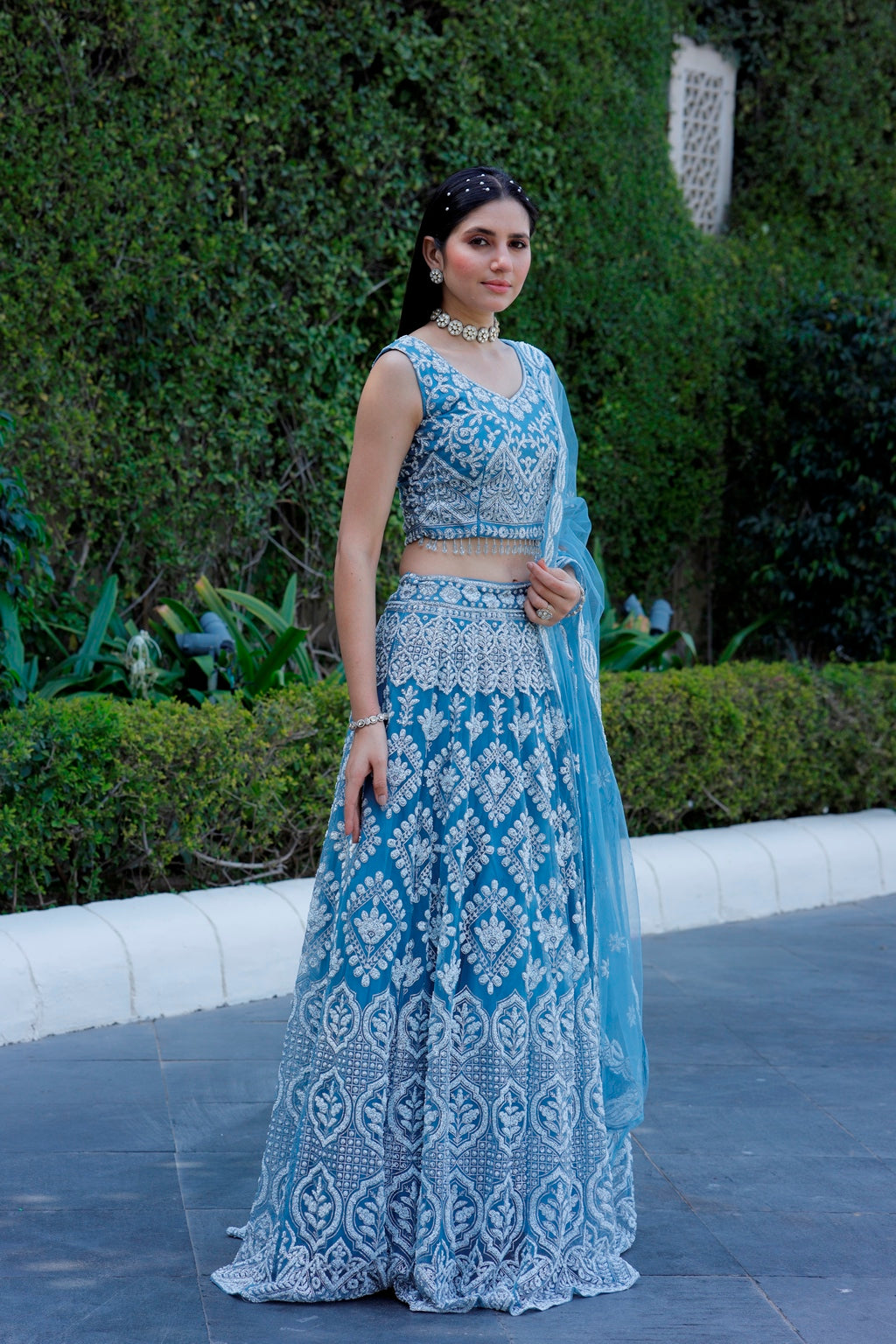 Blue Crop Top Lehanga Set