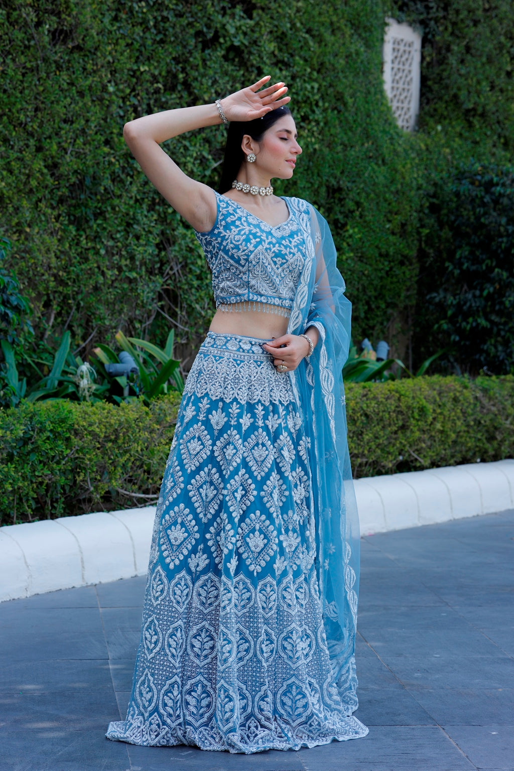 Blue Crop Top Lehanga Set