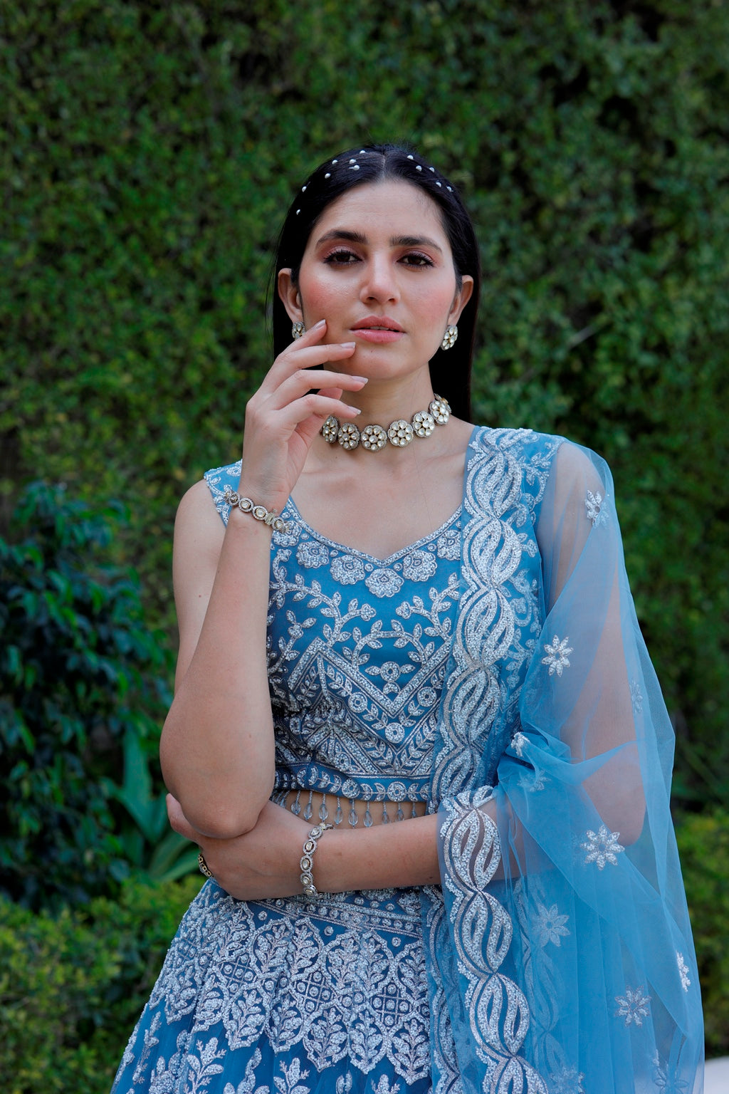 Blue Crop Top Lehanga Set