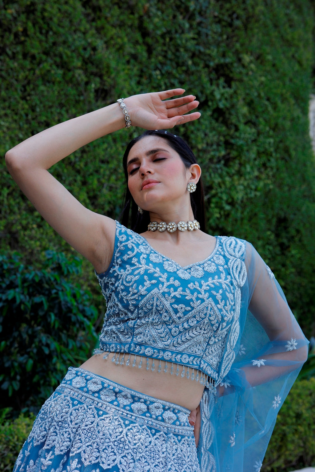 Blue Crop Top Lehanga Set