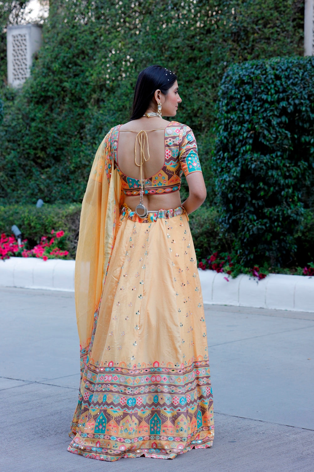 Yellow Multicolor Crop Top Lehanga Set