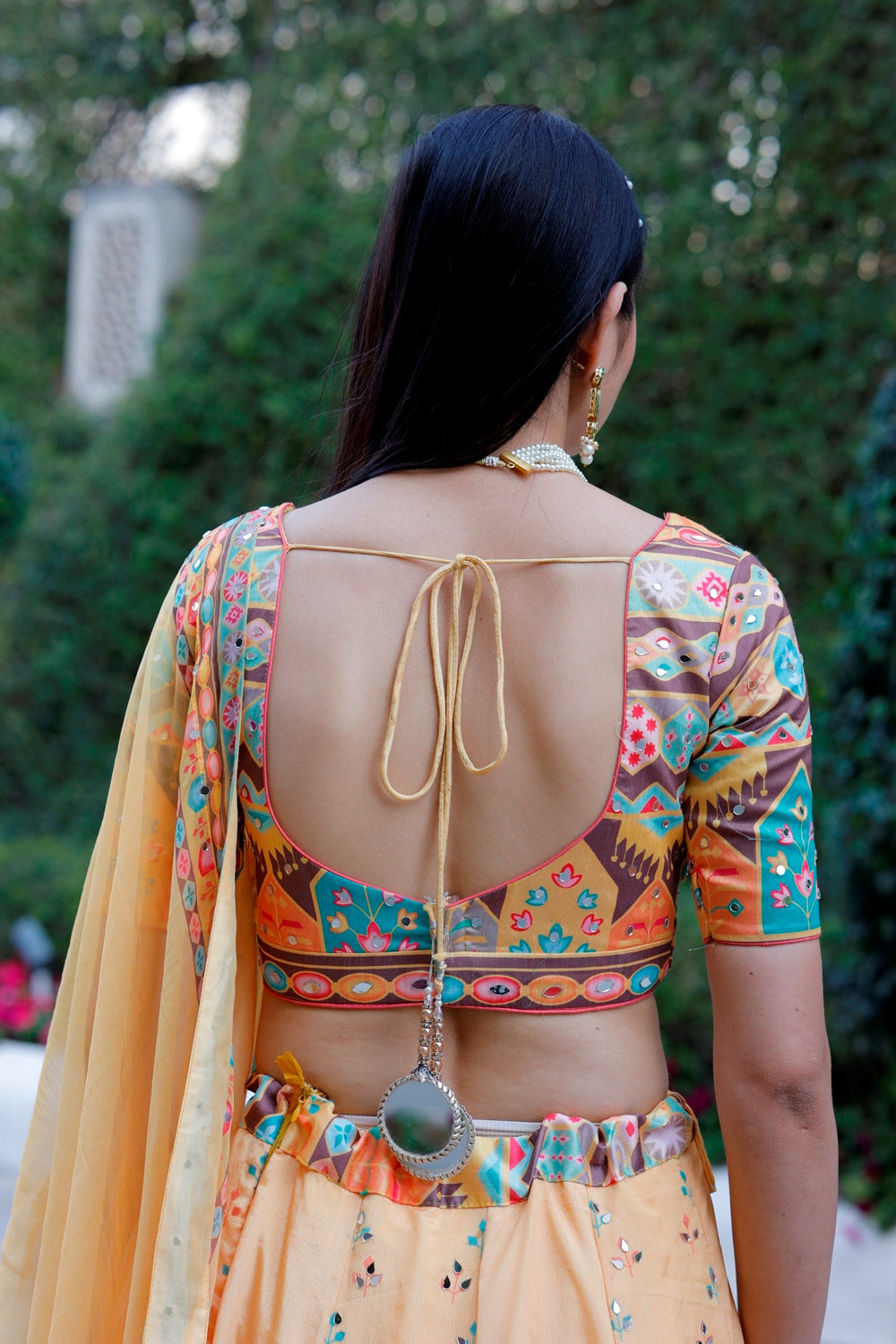 Yellow Multicolor Crop Top Lehanga Set
