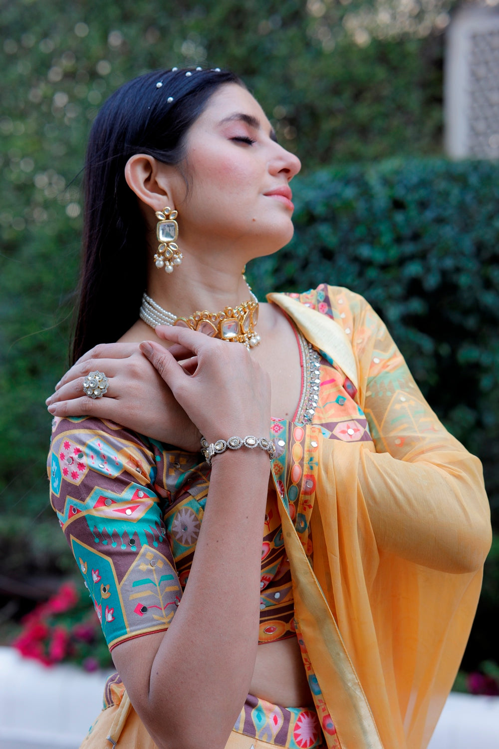 Yellow Multicolor Crop Top Lehanga Set