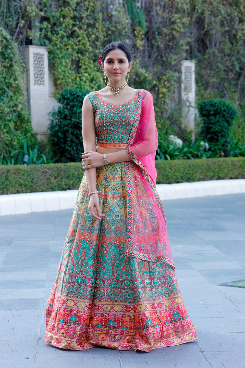 Multicolor Crop Top Lehanga Set
