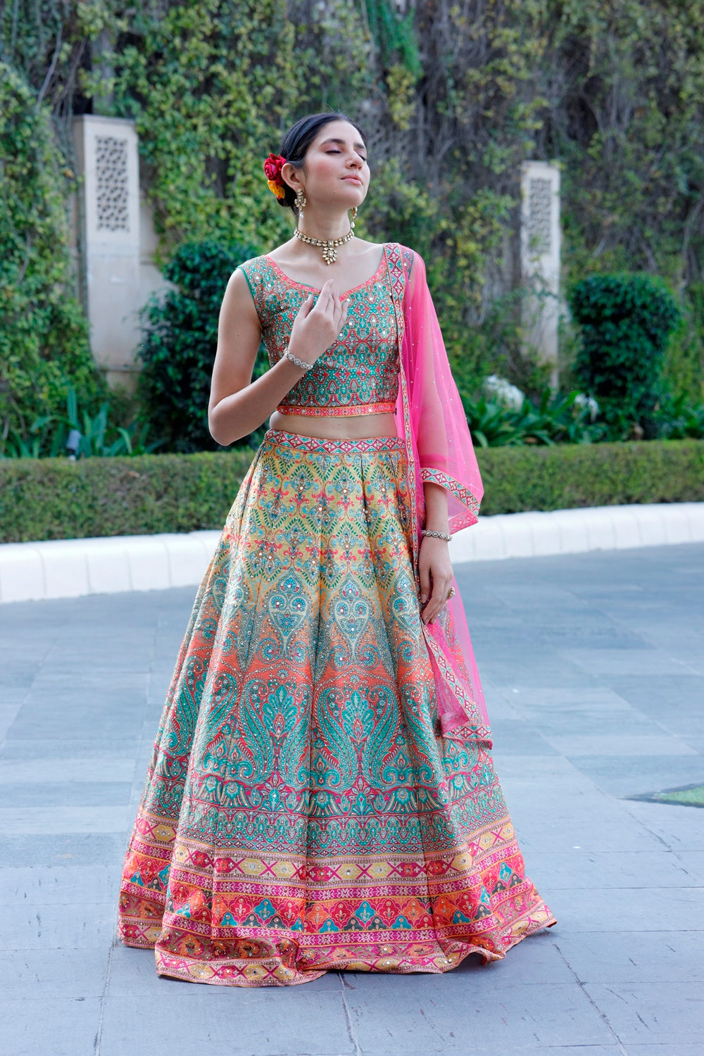Multicolor Crop Top Lehanga Set