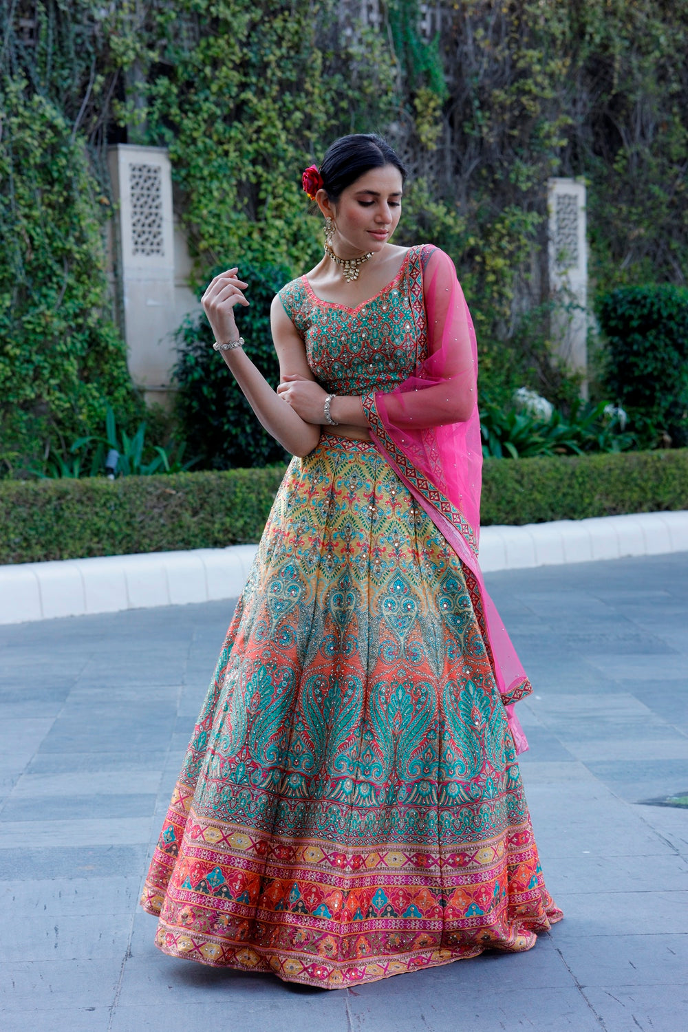 Multicolor Crop Top Lehanga Set
