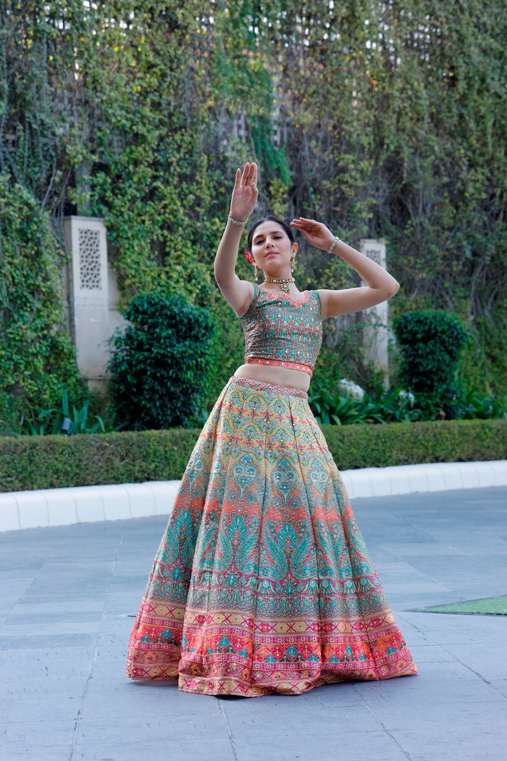 Multicolor Crop Top Lehanga Set