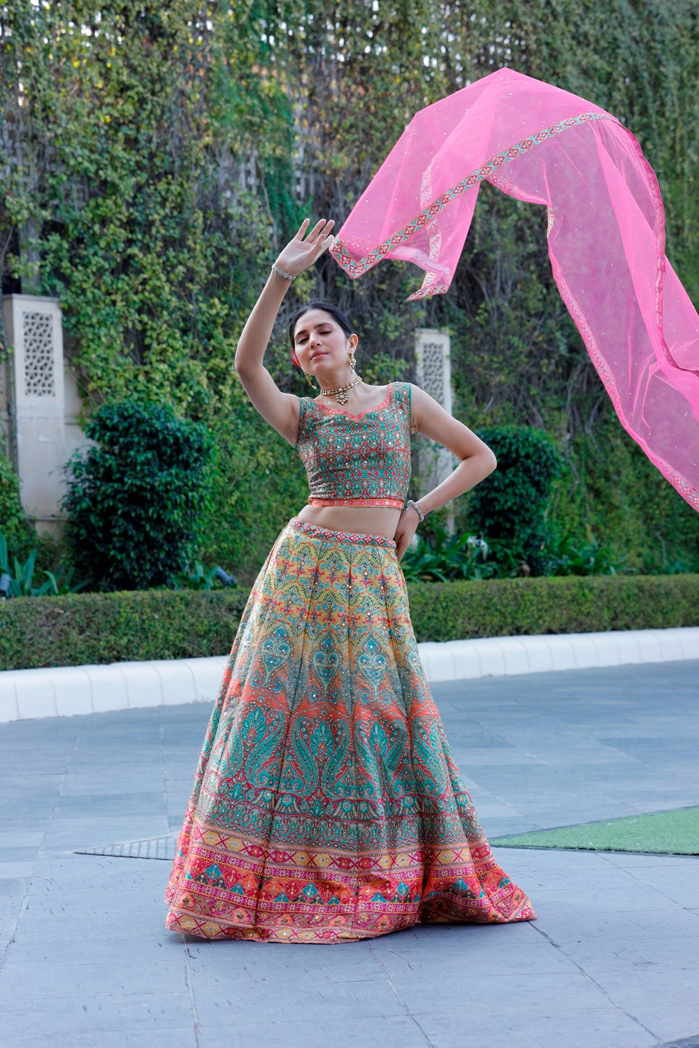 Multicolor Crop Top Lehanga Set