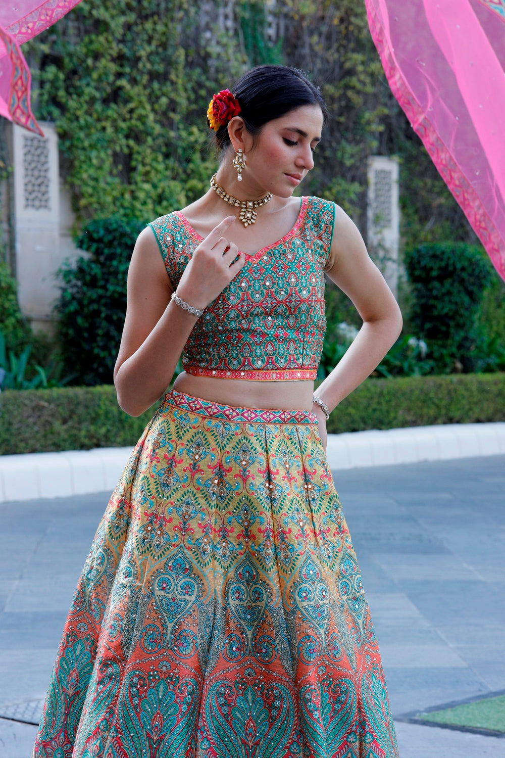 Multicolor Crop Top Lehanga Set