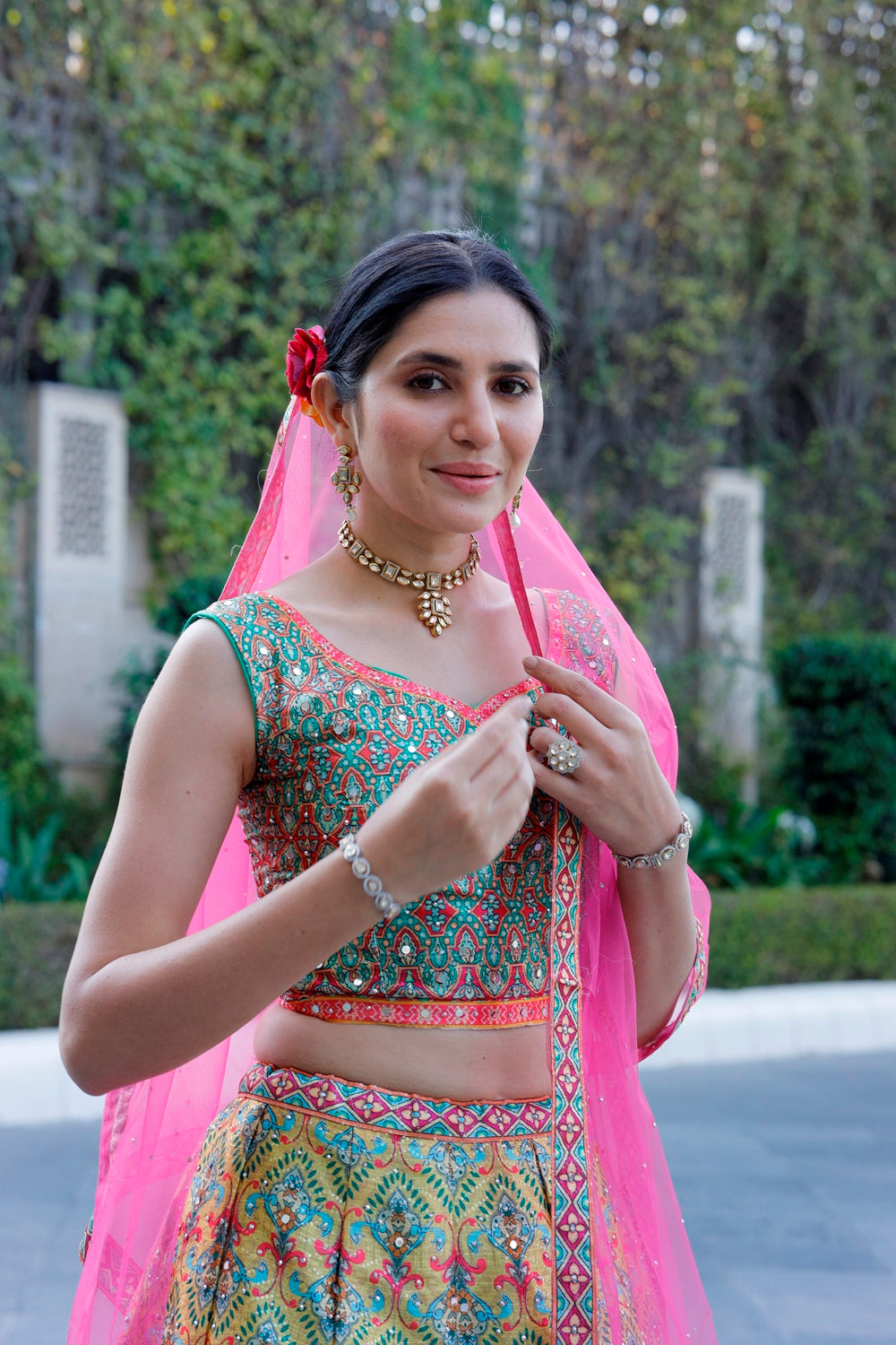 Multicolor Crop Top Lehanga Set