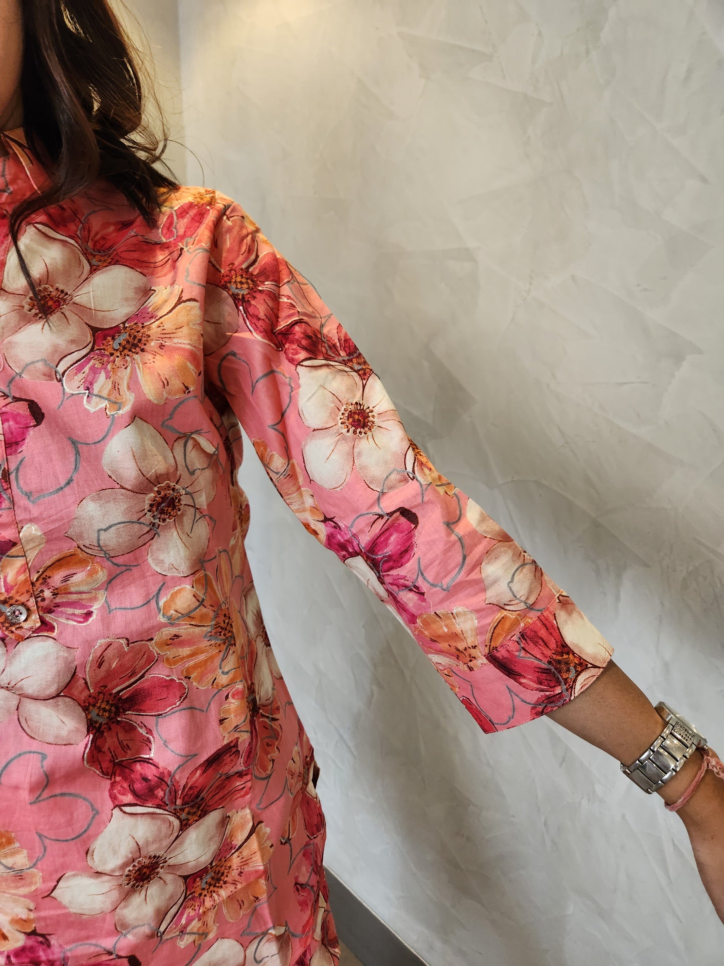 Peach Floral Print Cotton Coord Set