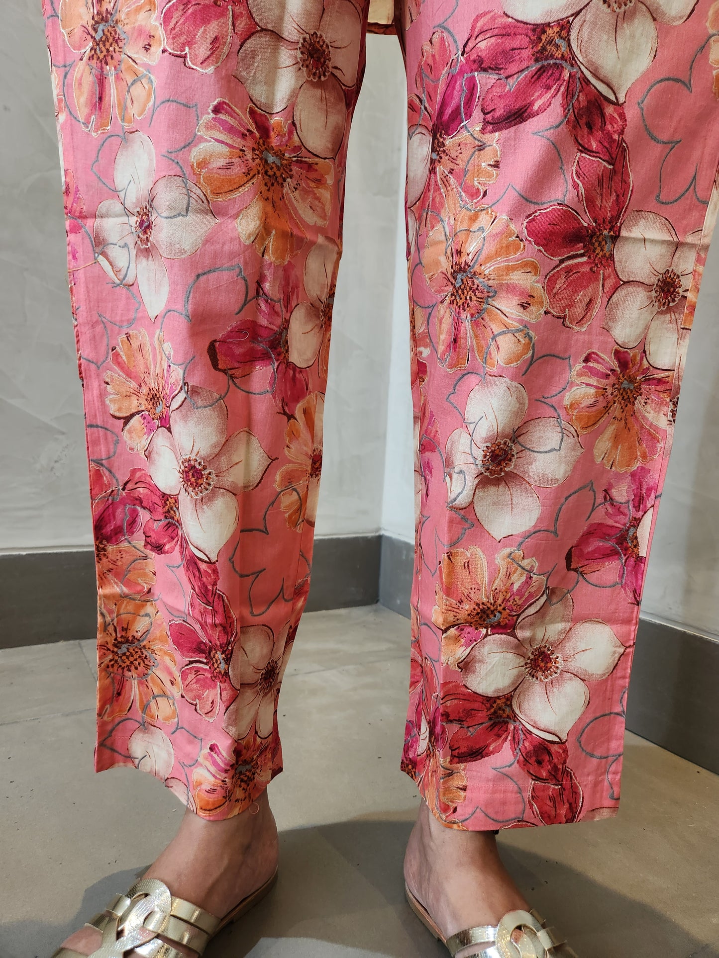 Peach Floral Print Cotton Coord Set