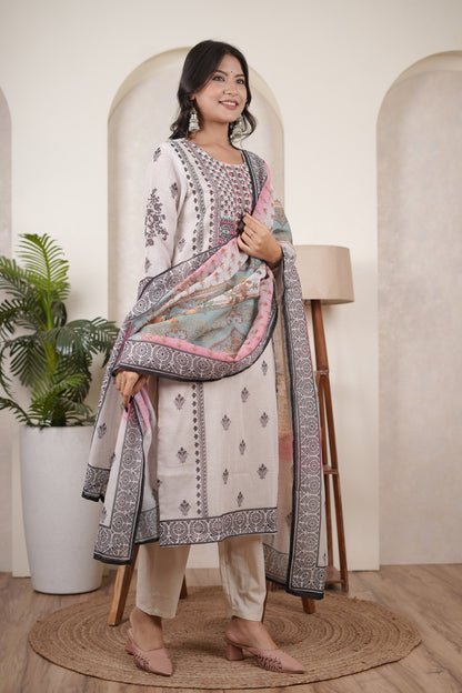 White Black Kurti Pant dupatta set