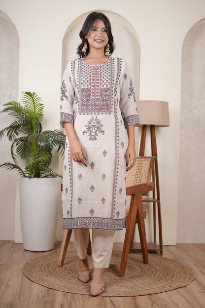 White Black Kurti Pant dupatta set