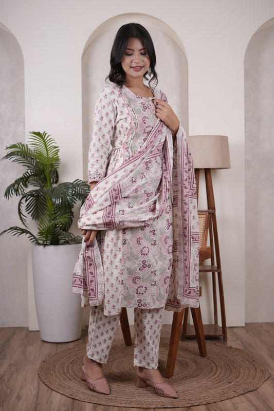 white Kurti Pant dupatta set