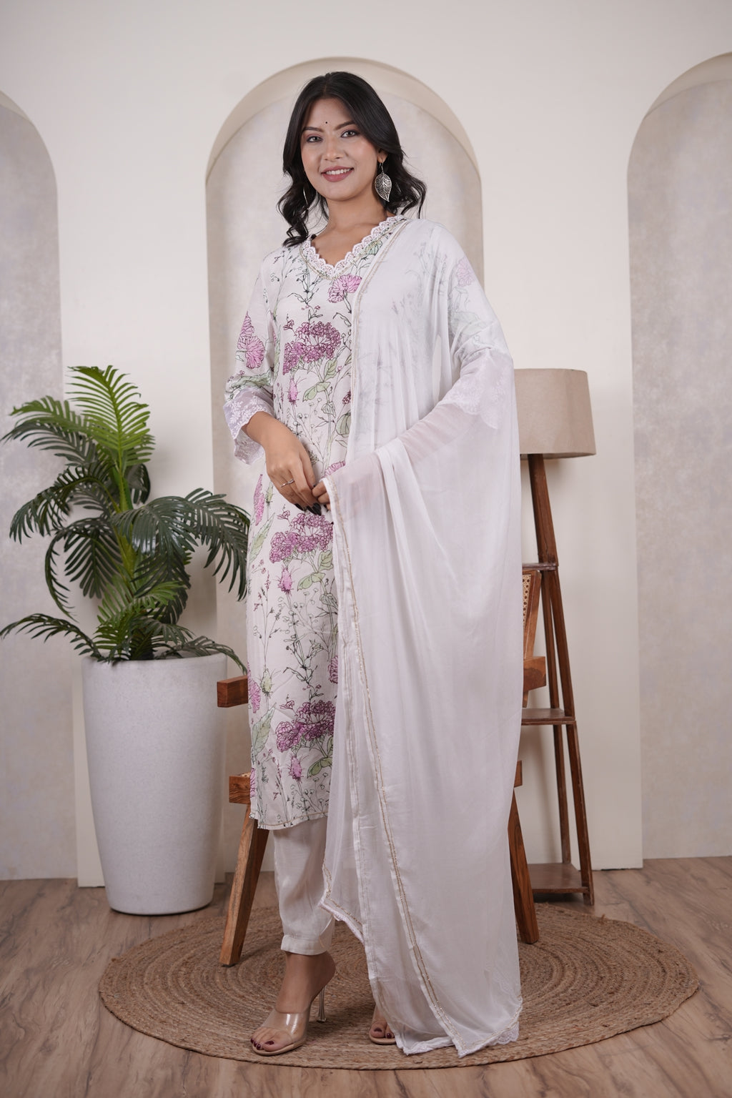 Green with Pink Kurti Pant dupatta set