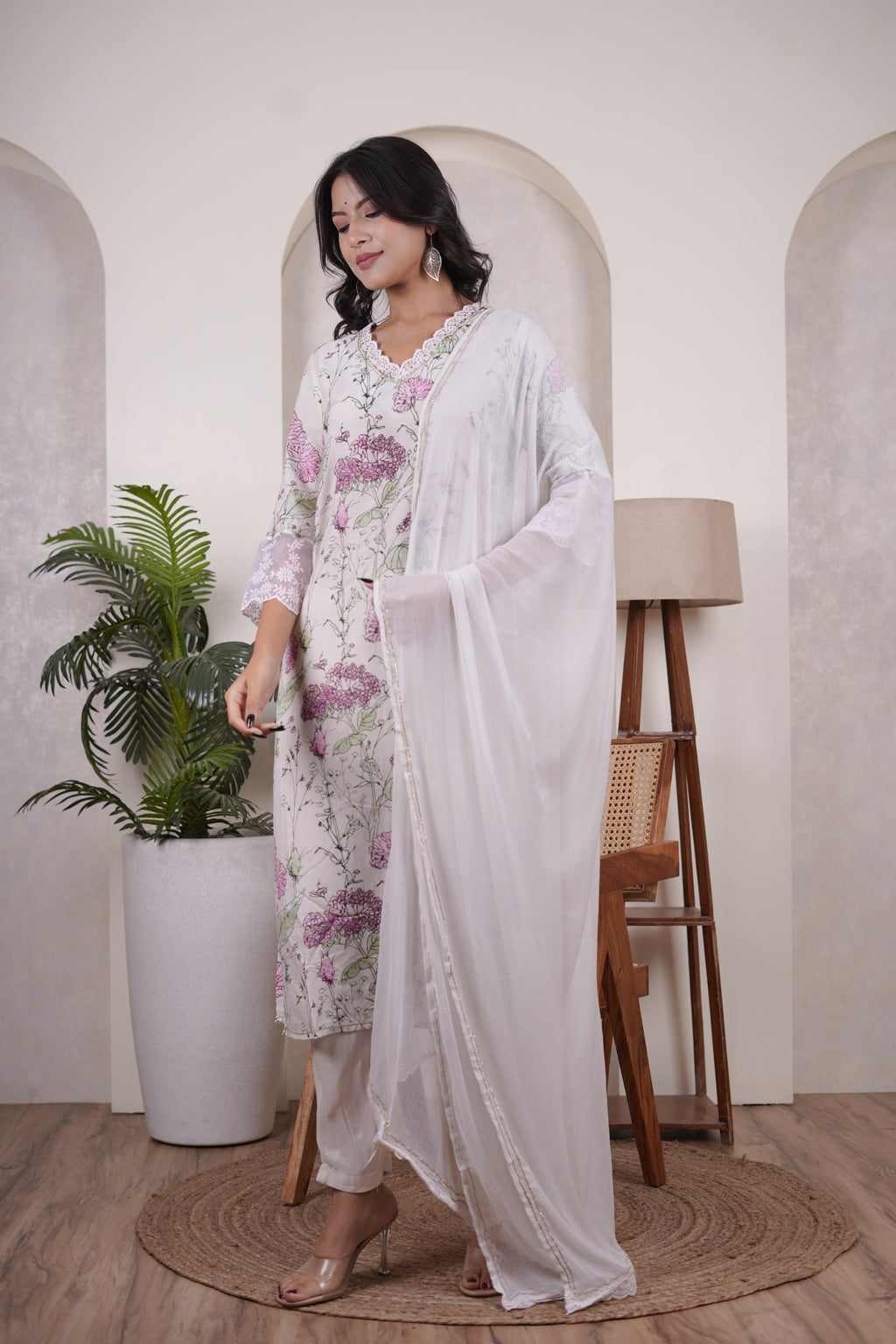 Green with Pink Kurti Pant dupatta set