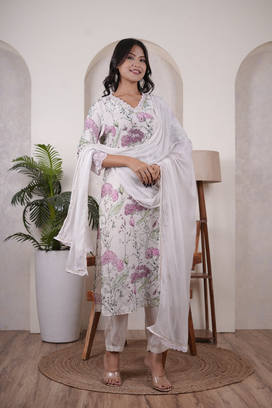 Green with Pink Kurti Pant dupatta set
