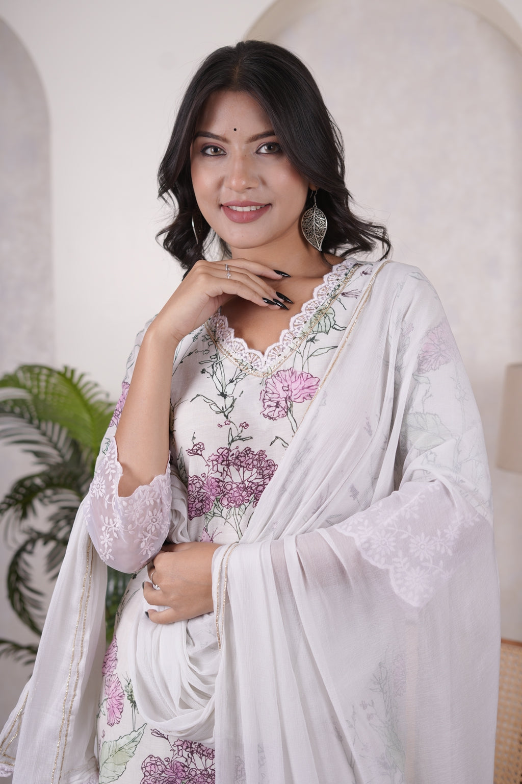 Green with Pink Kurti Pant dupatta set