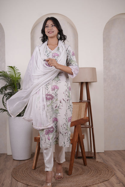 Green with Pink Kurti Pant dupatta set