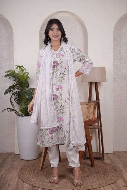 Green with Pink Kurti Pant dupatta set