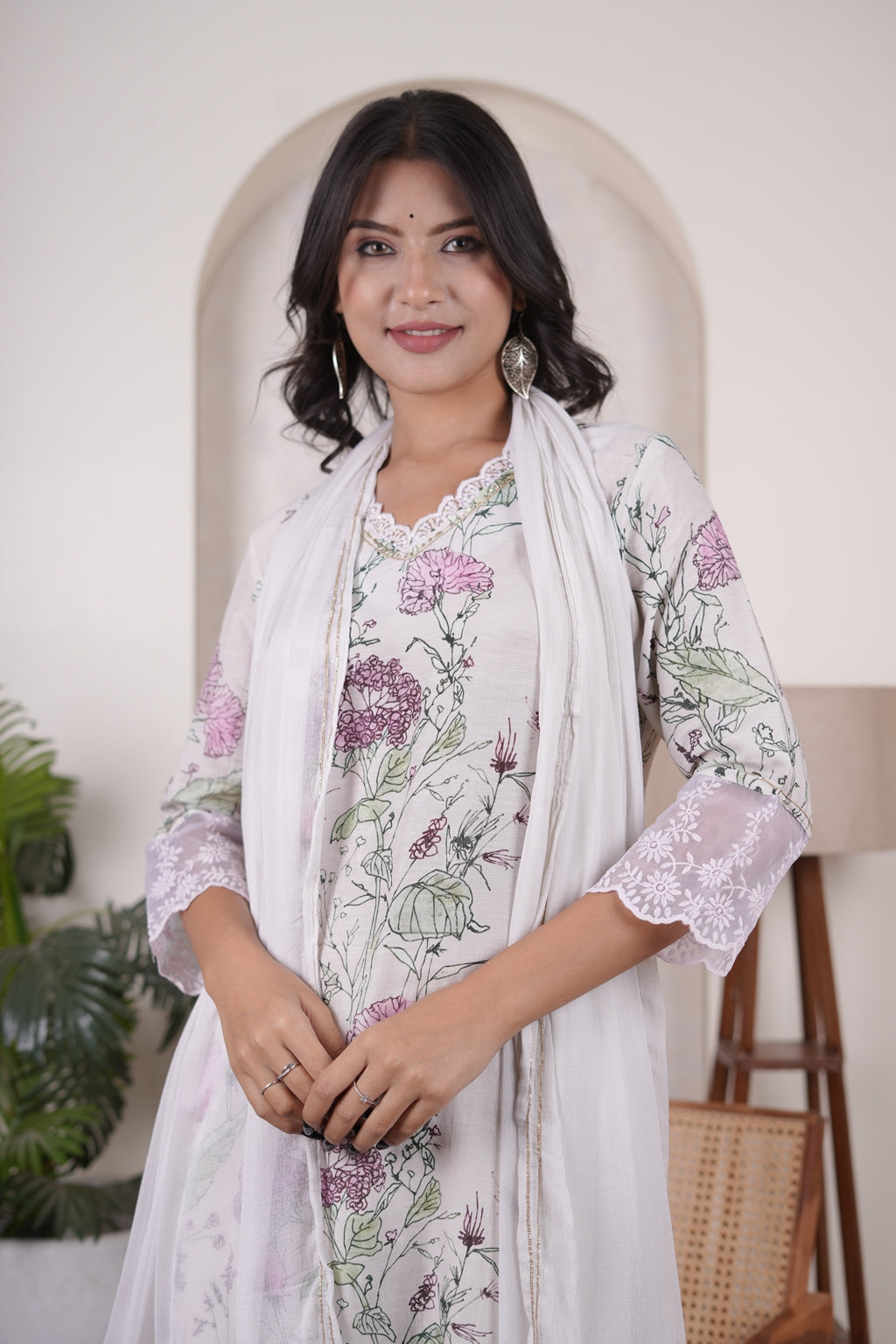 Green with Pink Kurti Pant dupatta set