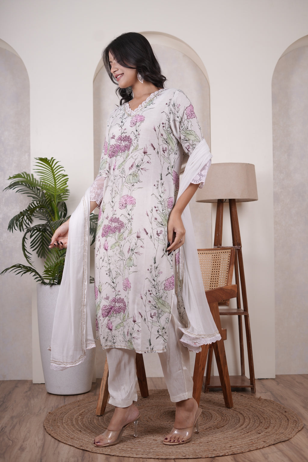 Green with Pink Kurti Pant dupatta set
