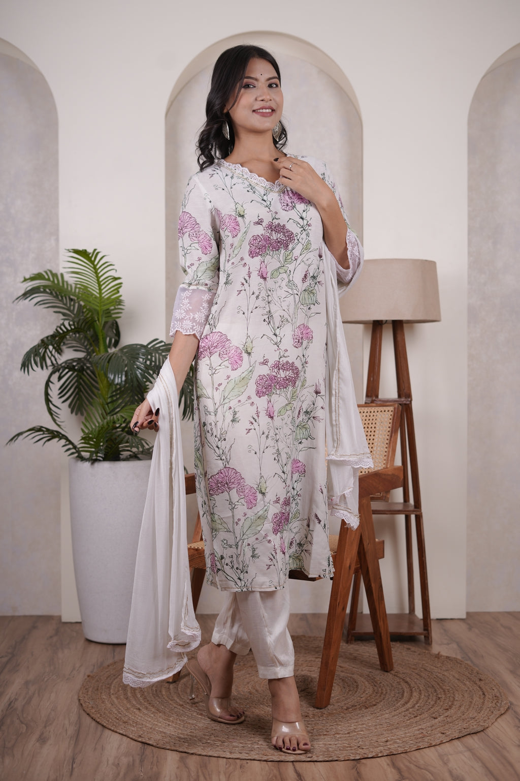 Green with Pink Kurti Pant dupatta set