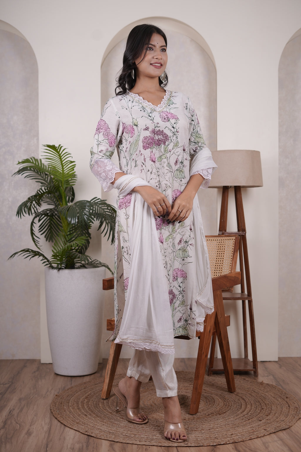 Green with Pink Kurti Pant dupatta set