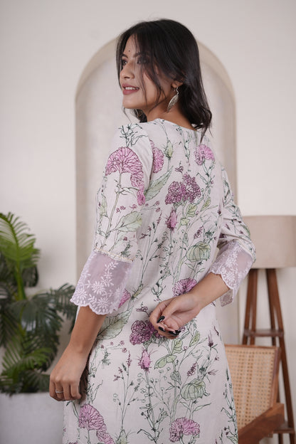 Green with Pink Kurti Pant dupatta set
