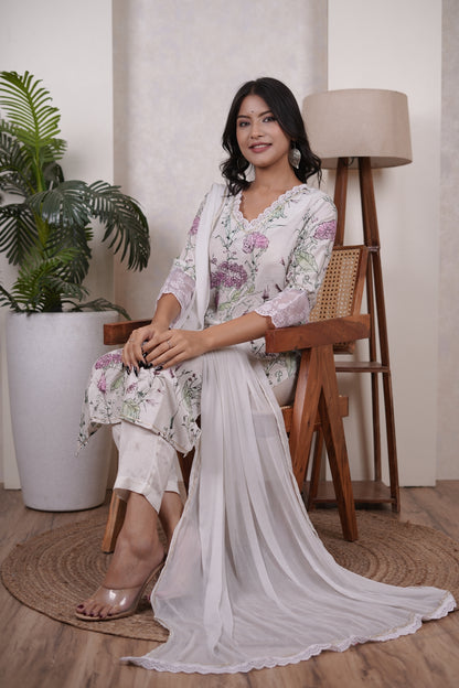 Green with Pink Kurti Pant dupatta set