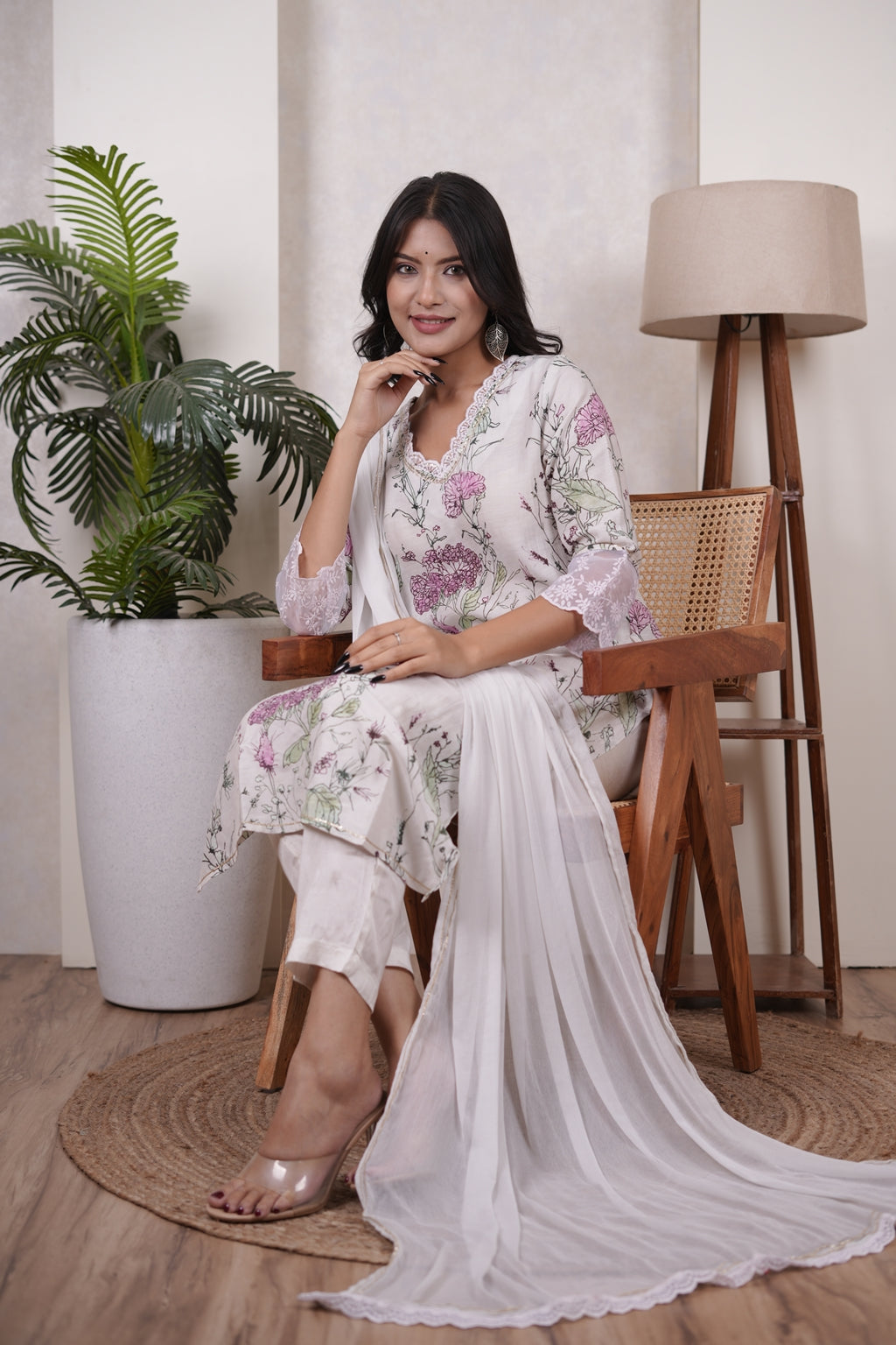 Green with Pink Kurti Pant dupatta set