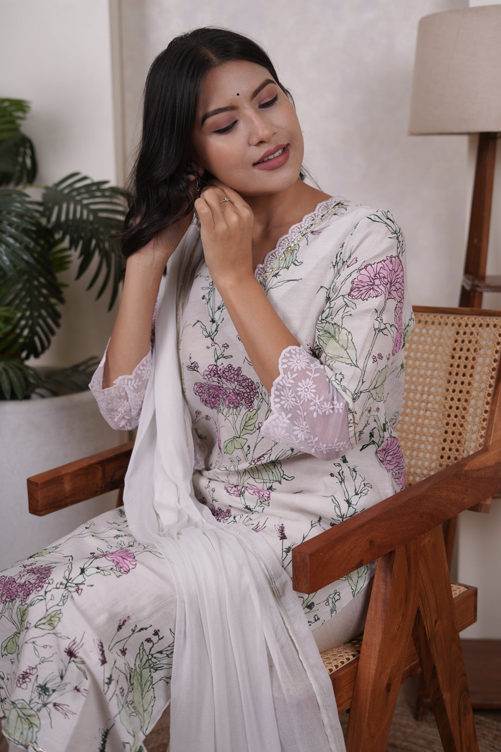 Green with Pink Kurti Pant dupatta set