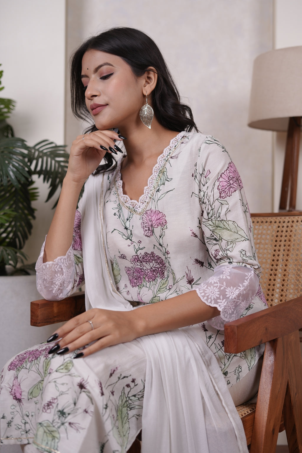 Green with Pink Kurti Pant dupatta set