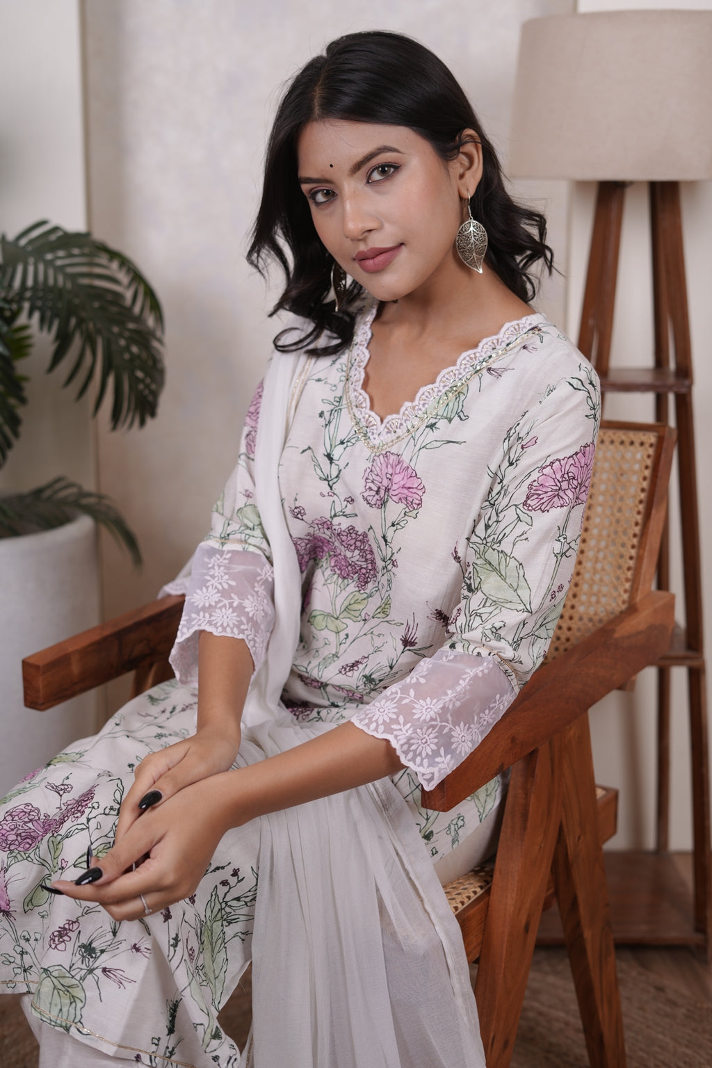 Green with Pink Kurti Pant dupatta set