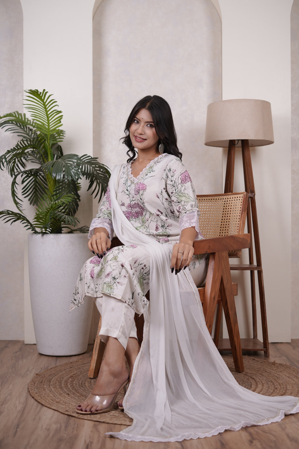 Green with Pink Kurti Pant dupatta set