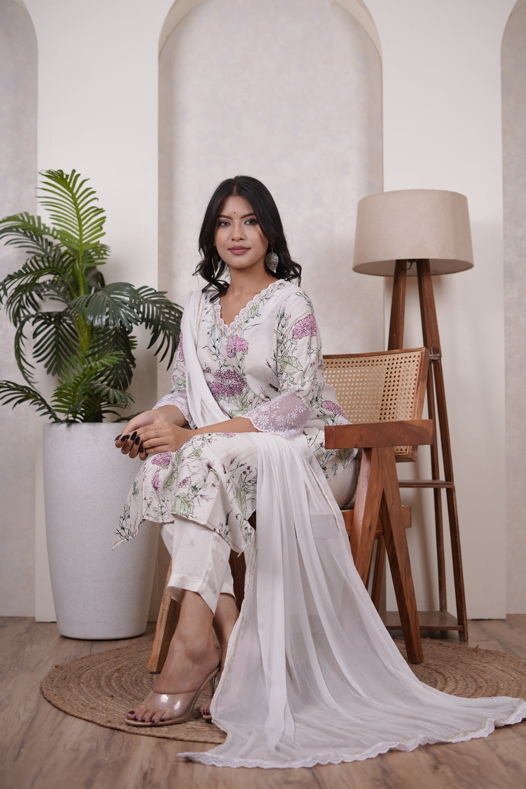 Green with Pink Kurti Pant dupatta set