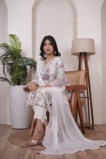 Green with Pink Kurti Pant dupatta set